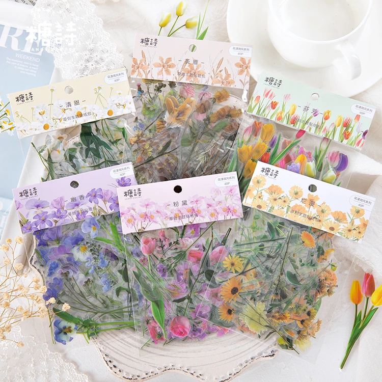 Flowers Sticker pack 40pcs Fresh Flower Plant Transparent Waterproof daisy hand account Decoration Scrapbooking material
Flowers Sticker pack 40pcs Fresh Flower Plant Transparent Waterproof daisy hand account Decoration Scrapbooking material