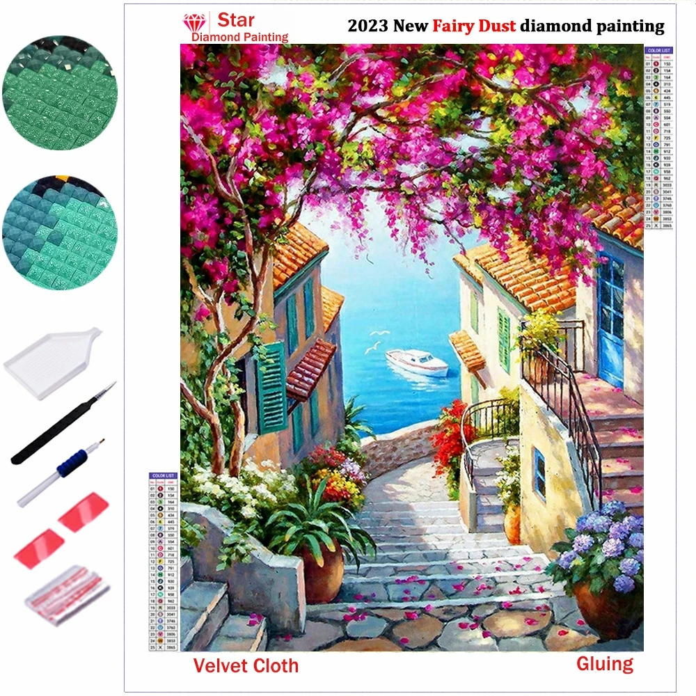 

2023 New Diy Fairy Dust Diamond Painting Landscape Beach Flowers Animal Birds Embroidery Mosaic Art Cross Stitch Home Decor Gift