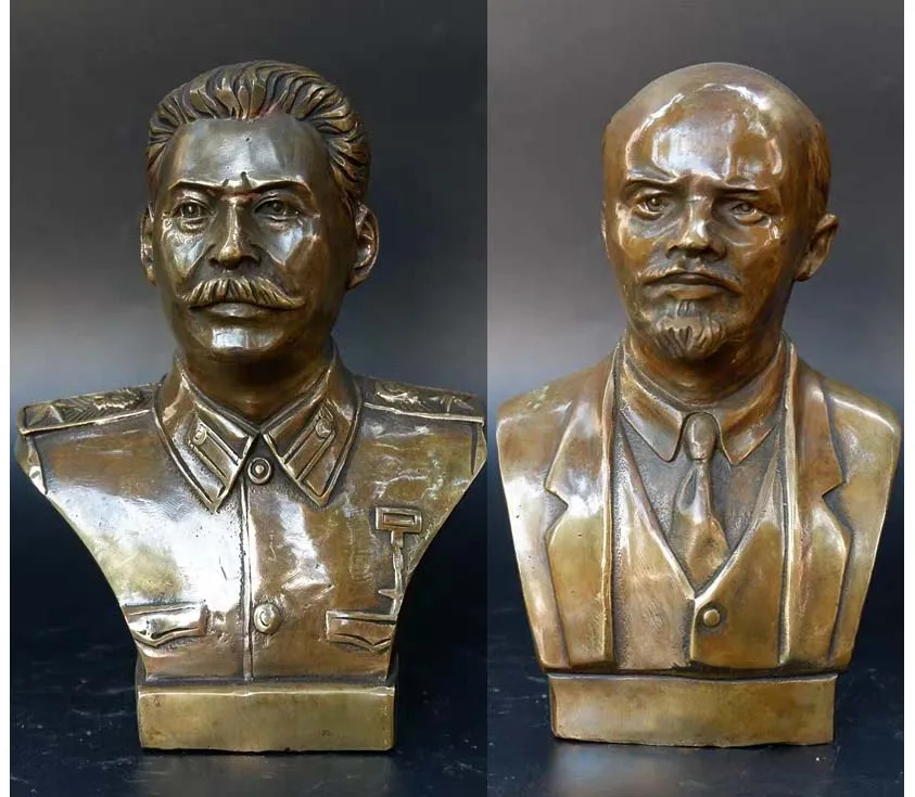 

2PCS School history collection HOME Decorative art World War II Russia Soviet Union leader Lenin Stalin copper statue