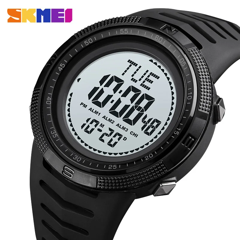 

SKMEI Multifunctional World Time Compass Countdown Sport Watches Men Back Light Digital Wristwatch 50M Waterproof 3 Alarms Clock