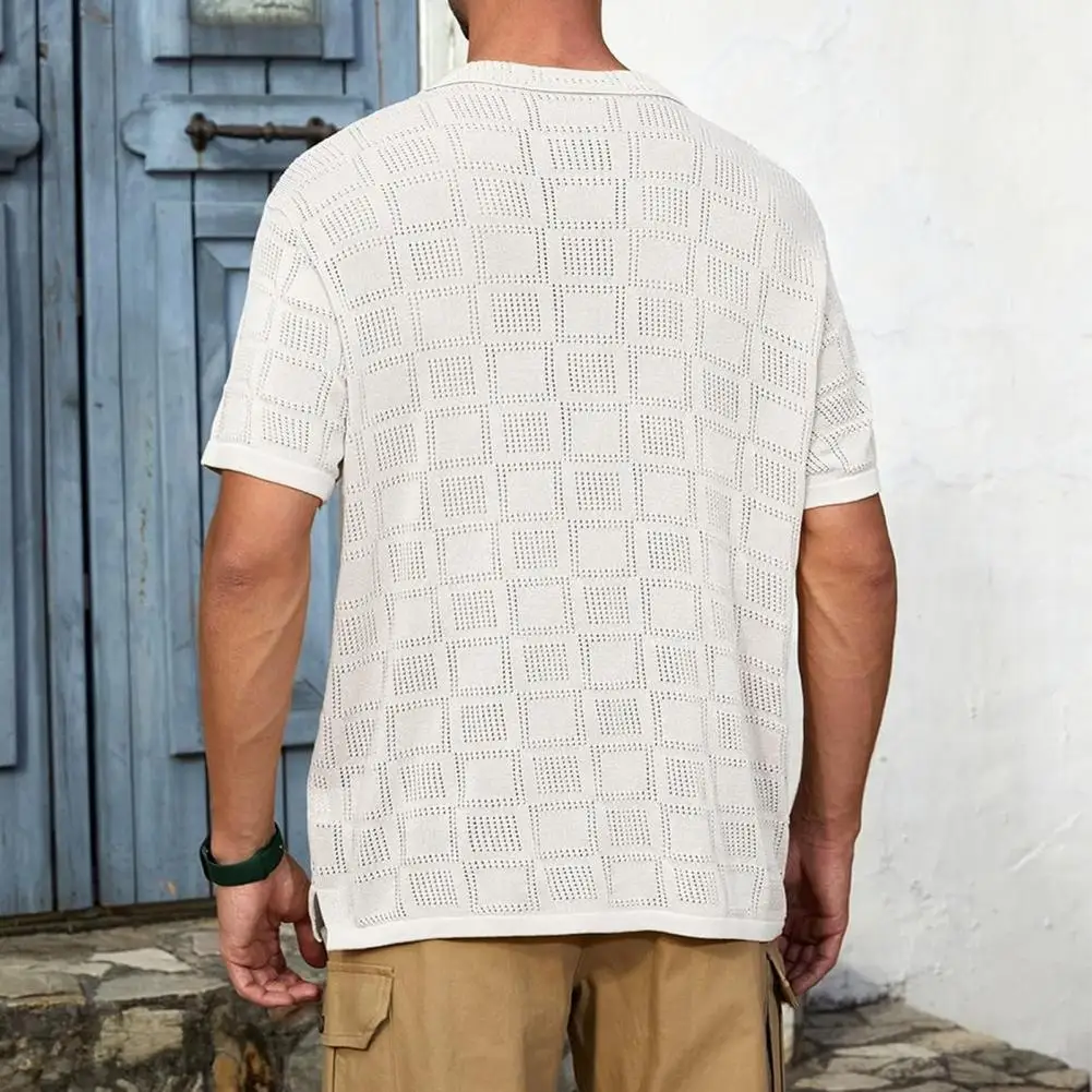 

Рубашка мужская с геометрическим узором, дышащая сорочка с короткими рукавами, с лацканами, однотонная, для работы и отпуска, лето