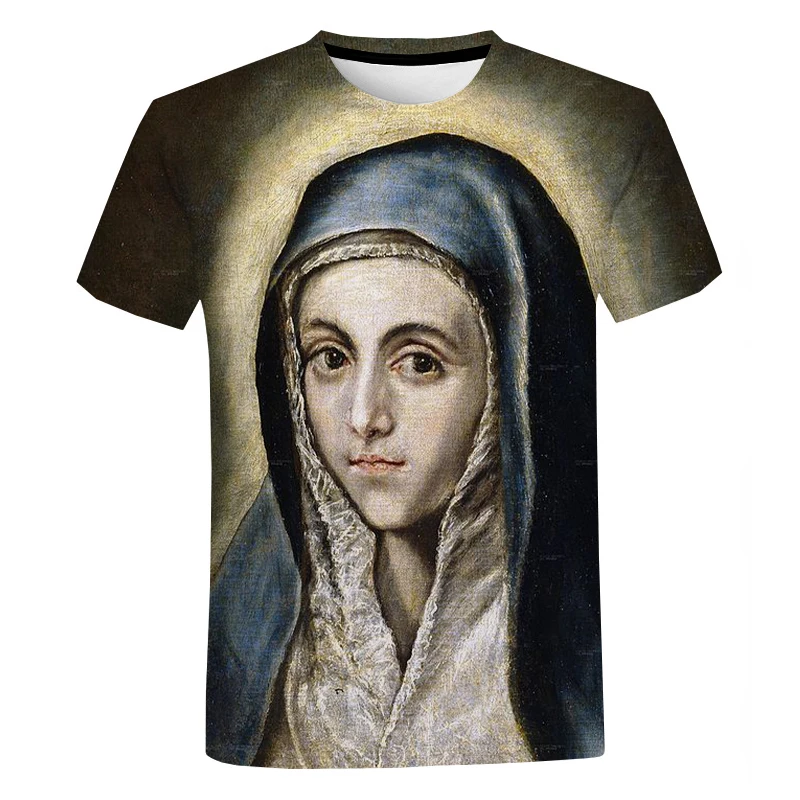 

Jesus Mother Virgin Mary T-shirt Men's and Women's Clothing 3D Printed Religion Christian T-shirt Summer Short Sleeve Top