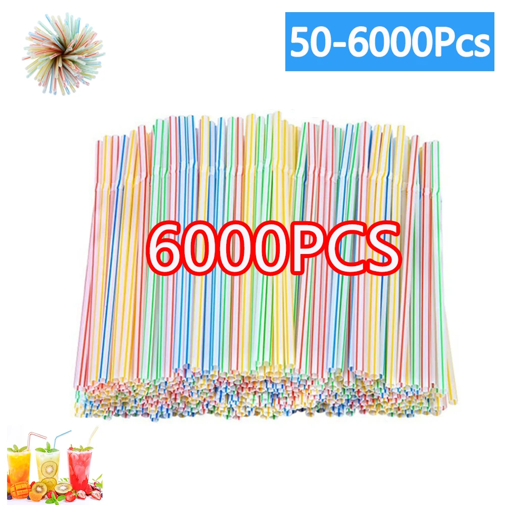 

50-6000PCS Colorful & Black Drinking Kunststof Straws Bar Party Wedding Kitchen pajitas plastique Beverage Straw Wholesale