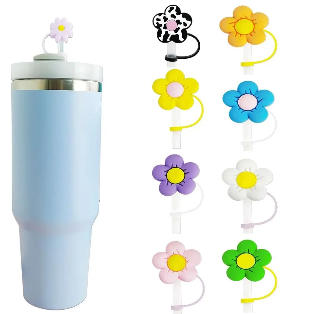 

5PCS Flowers Silicone Straw Plug Reusable Splash Proof Drinking Straw Tips Lids Dust Proof Plugs Protector Airtight for Stanleys