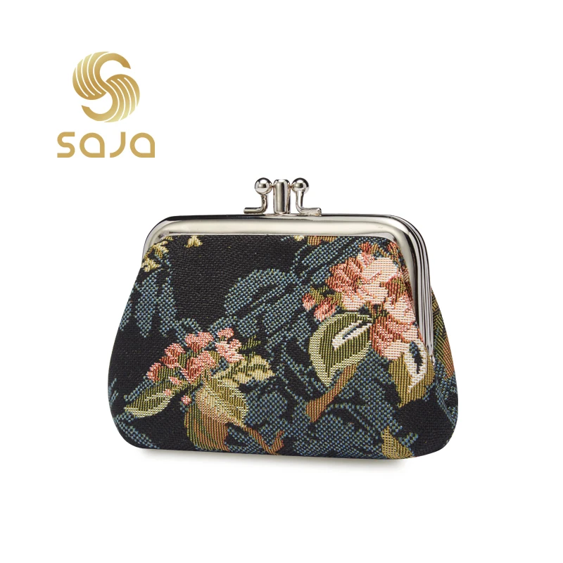 

SAJA Tapestry Coin Purse Women's Wallet Key Wallet Pouch Double Pocket Kiss lock Peony Floral Coin Holder For Girl Ladies Gift