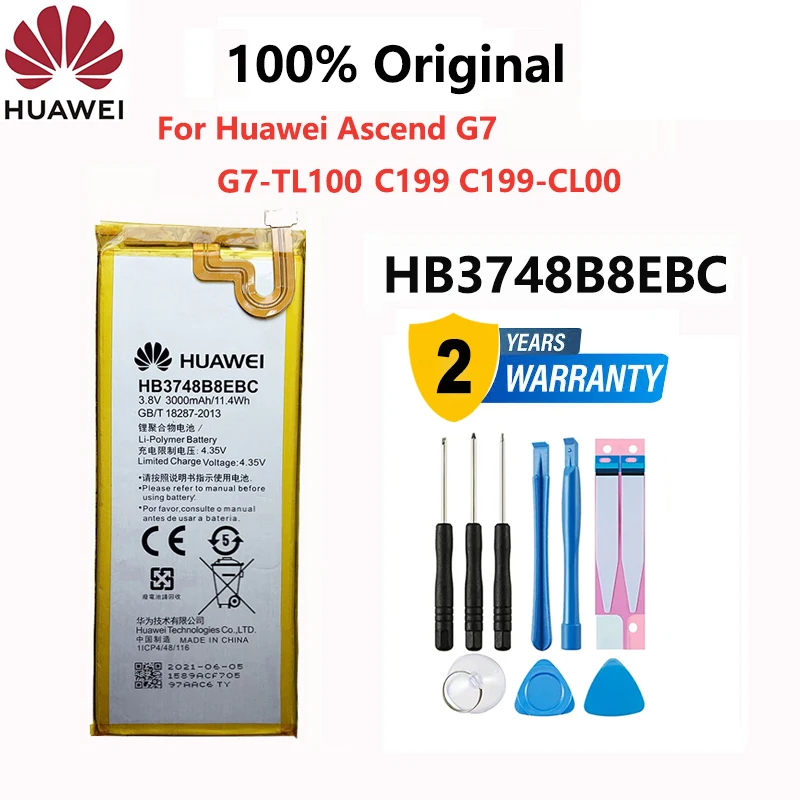 Original HB3748B8EBC 3000mAh Li-ion Battery Replacement For Huawei C199 C199-CL00 Ascend G7 G7-TL100 Mobile Phone + Free Tools
Original HB3748B8EBC 3000mAh Li-ion Battery Replacement For Huawei C199 C199-CL00 Ascend G7 G7-TL100 Mobile Phone + Free Tools