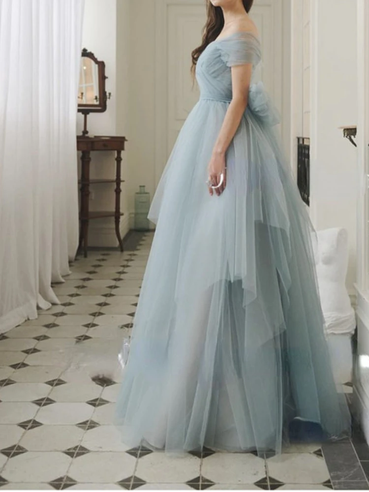 Popular Chic Slash Neck Sleeveless Temperament Prom Dresses Solid Sweet Slim Waist A-line Ball Gown High End Cascading Vestidos
Popular Chic Slash Neck Sleeveless Temperament Prom Dresses Solid Sweet Slim Waist A-line Ball Gown High End Cascading Vestidos