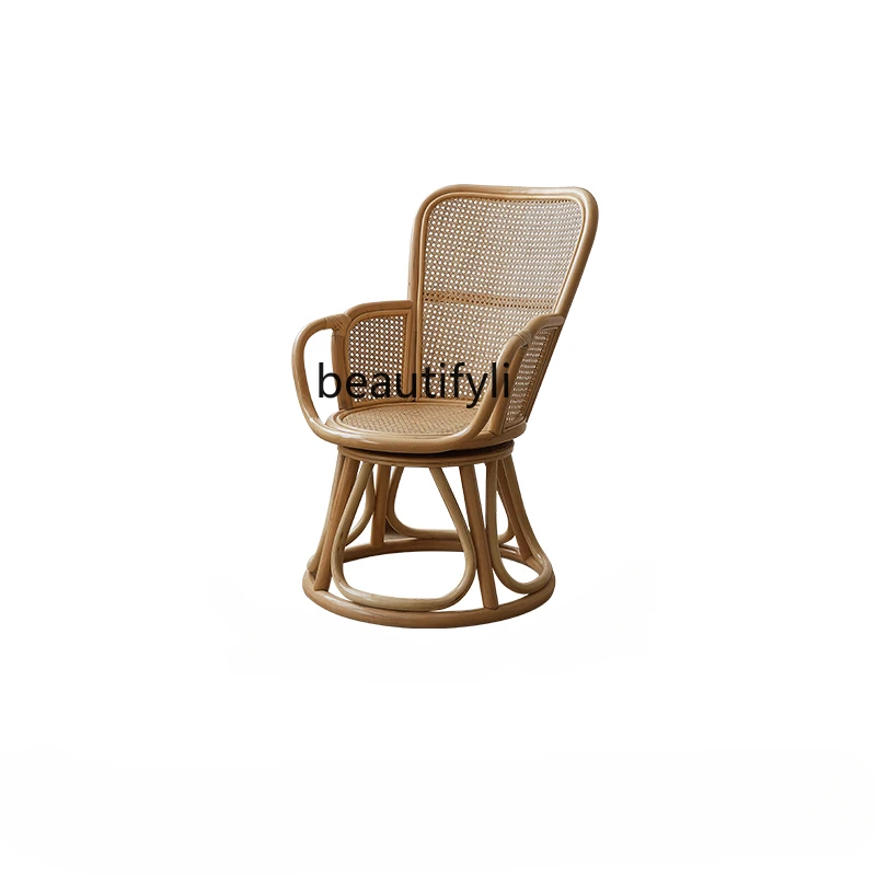 

Retro Rattan Chair Indonesia Natural Real Rattan Single Leisure Armchair Rotatable Balcony Lazy Bone Chair Small Apartment