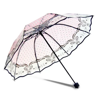 투명 접이식 3 단 아폴로 사쿠라 우산, 초대형 두꺼운 일본 수동 우산