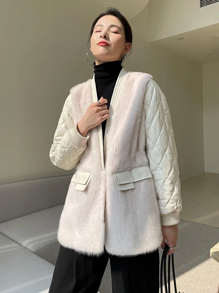 Winter Real Fur Down Jacket for Women 2024 New High Quality Elegant V-neck Slim Lace-up Genuine Sheepskin Mink Fur Coat
Winter Real Fur Down Jacket for Women 2024 New High Quality Elegant V-neck Slim Lace-up Genuine Sheepskin Mink Fur Coat