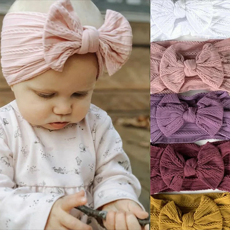

Children Bowknot Hairband Solid Color Elastic Hair Band Baby Turban Newborn Nylon Headband Kids Headwear Hair Accessories