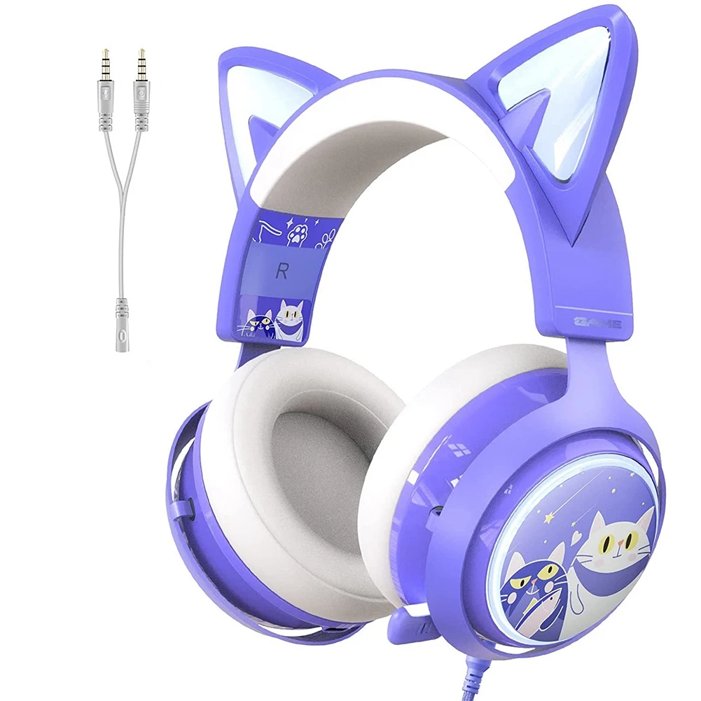 

SOMIC GS510 Cat Ear Headphones USB 3.5mm Gaming Wired Headphones Over-Ear Headphones with Mic for PS5/PS4/PC, Purple