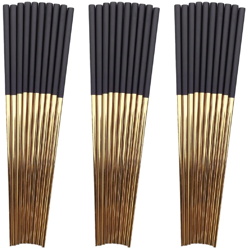 

15 Pairs Chopsticks Stainless Steel Chinese Gold Set Black Metal Chop Sticks Set Used For Sushi Dinnerware