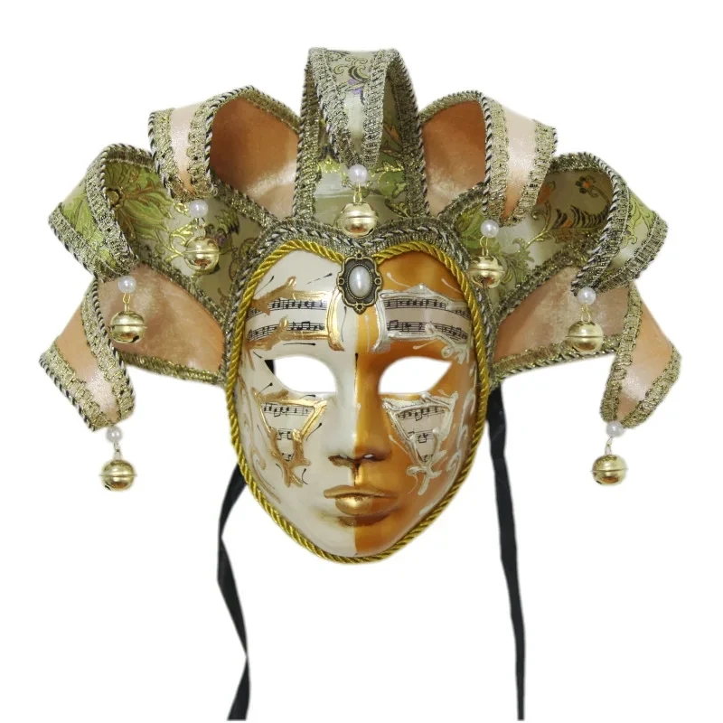 

Masquerade Mask Party high-end Venetian antique hand-painted 7 horn clown with bell Yin Yang face decoration
