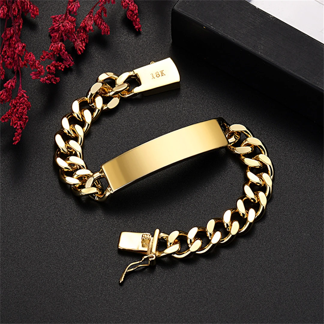 

18K Gold Plated 10mm Chain Bracelet High Quality Fashion Jewelry for Men and Women Wedding Parties Christmas Gifts Wholesale