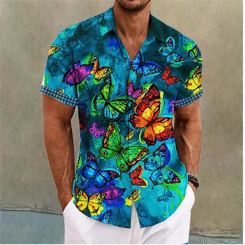 

Рубашка мужская с 3D-принтом бабочек, модная короткая с цветочным принтом, с отложным воротником, в стиле Харадзюку, Y2k, летняя одежда
