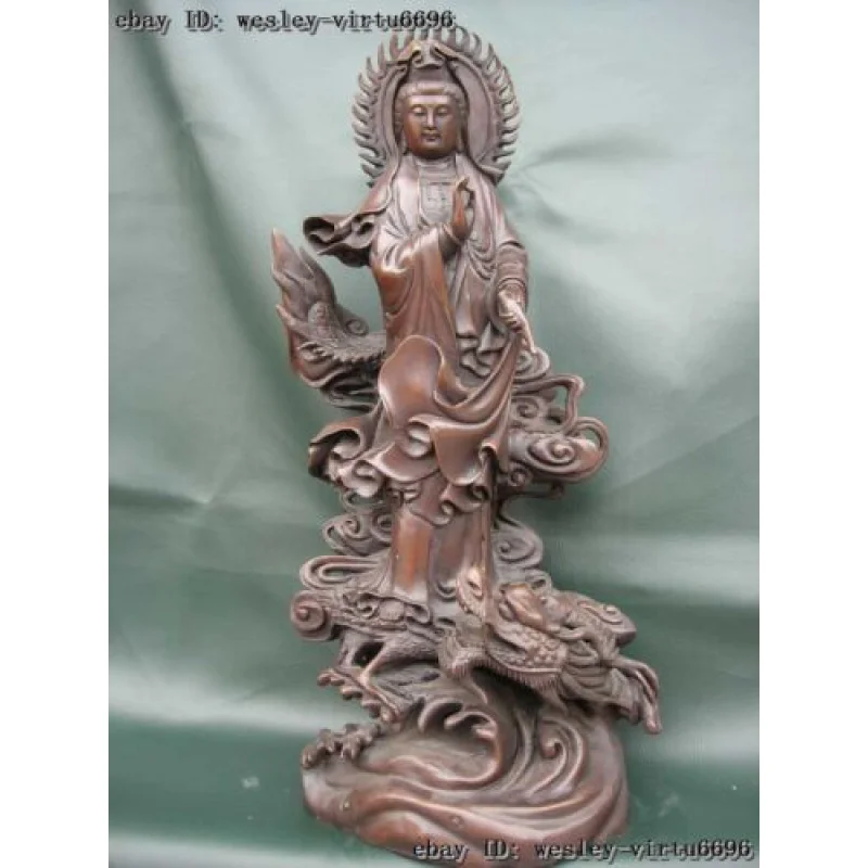 

Тибетская фотостойка Dragon Kwan-Yin GuanYin Чистая медь и бронза 40 см