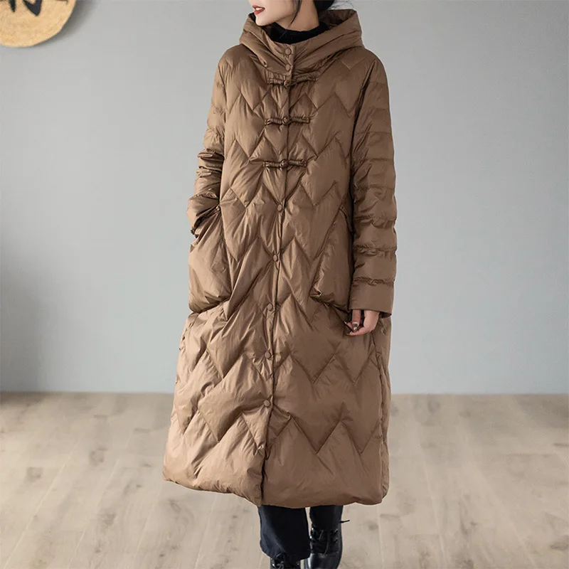 2023 Winter down Jacket Women's Artistic Retro White Duck down Retro Style Plate Buckle Mid-Length Overknee Coat
2023 Winter down Jacket Women's Artistic Retro White Duck down Retro Style Plate Buckle Mid-Length Overknee Coat