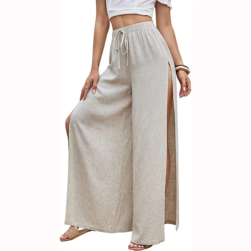 Sexy Higt Split Waist Pants For Women Causal Loose Solid Color Elastic Waistband Tie Up Bow Trousers Elegant Simple Retro Outfit
Sexy Higt Split Waist Pants For Women Causal Loose Solid Color Elastic Waistband Tie Up Bow Trousers Elegant Simple Retro Outfit