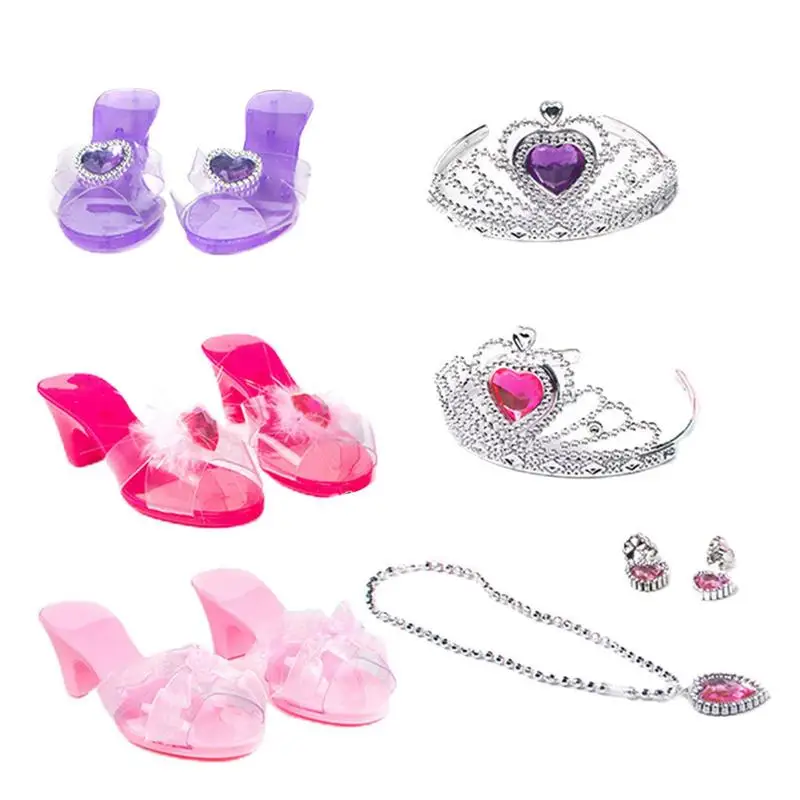 

Princess Dress Up Shoes Jewelry Necklace Earrings Crown Pretend Game Toy Fashion Accessories Sets Girls Gift Toy For Toddler