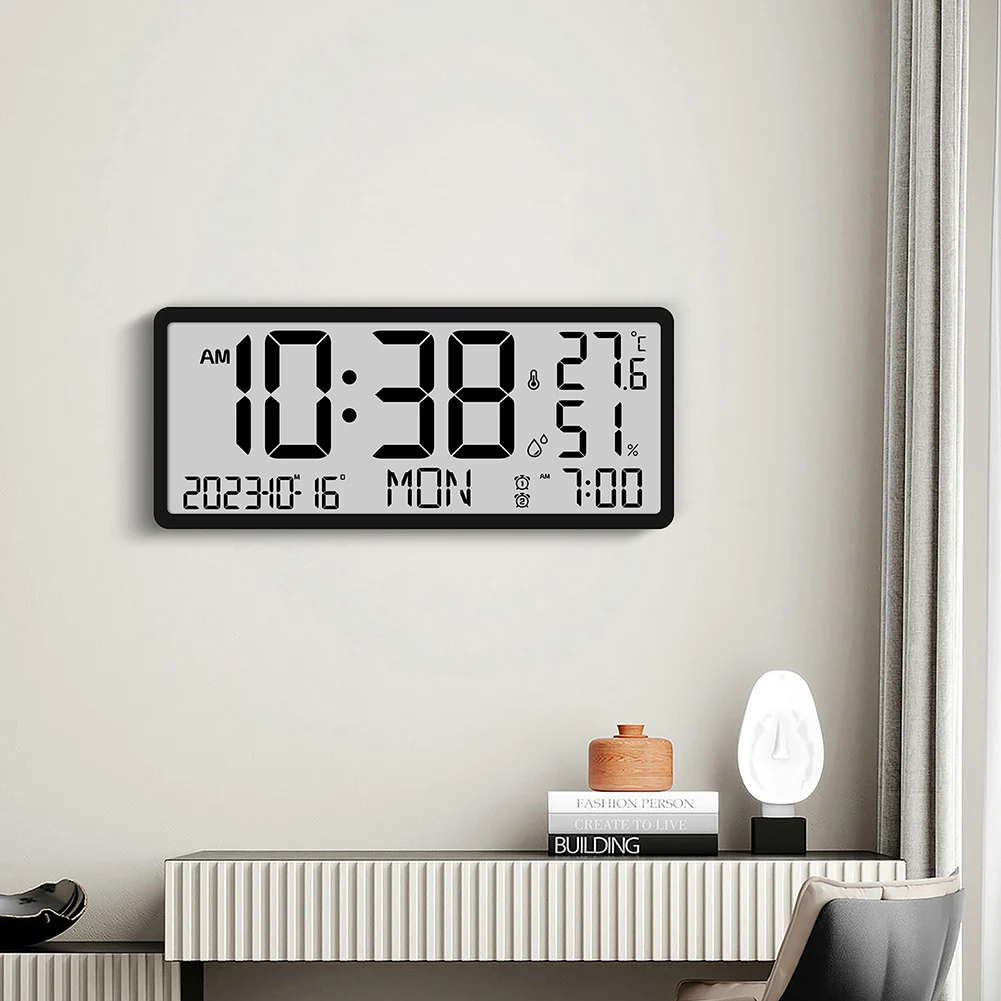 

LED Alarm Clocks Large Digital Real-time Temperature Humidity Clocks Sitting And Hanging Dual Use Stylish Electronic Table Clock