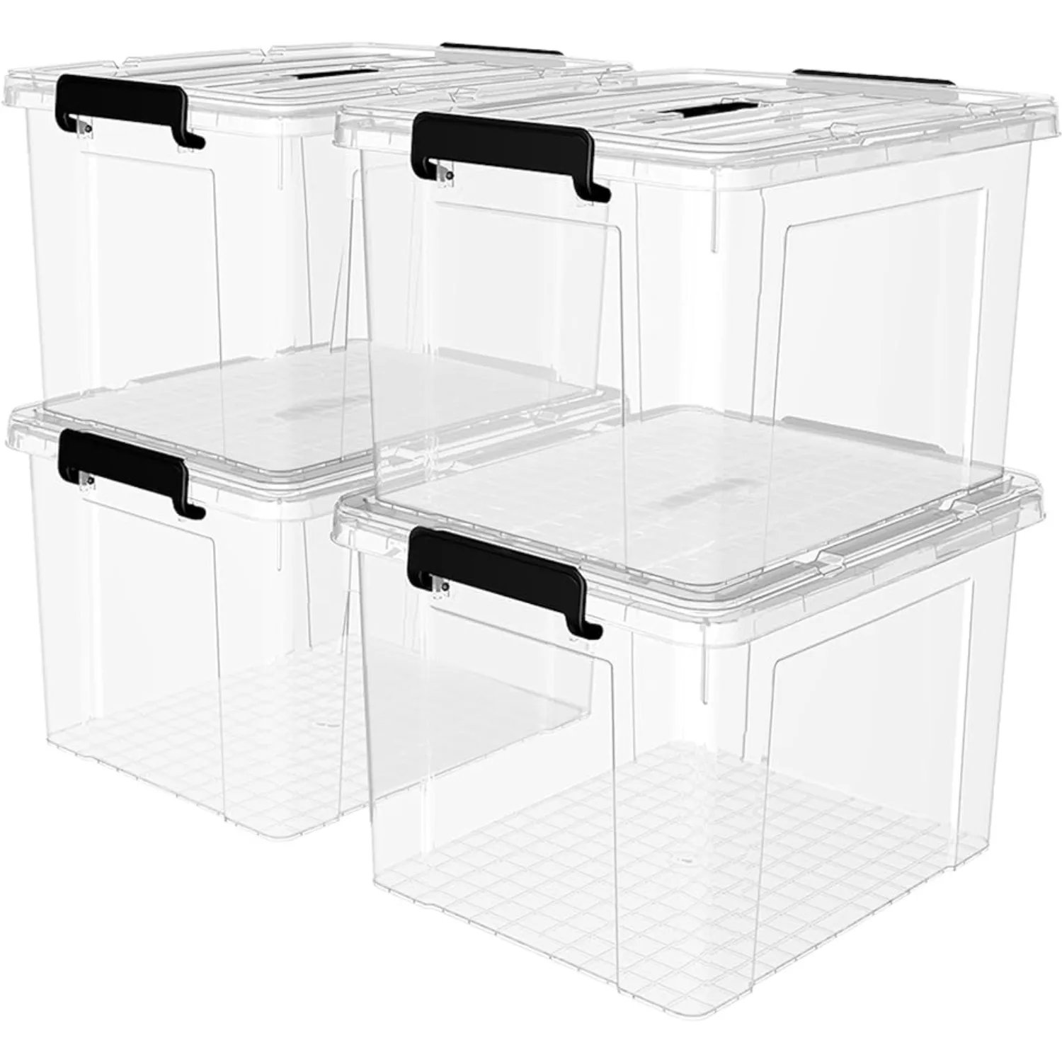 

95Qt*4 Plastic Storage Bins, Lidded Tote Storage Box with Handle, Stackable, Clear, 95Quart, 4 Pack