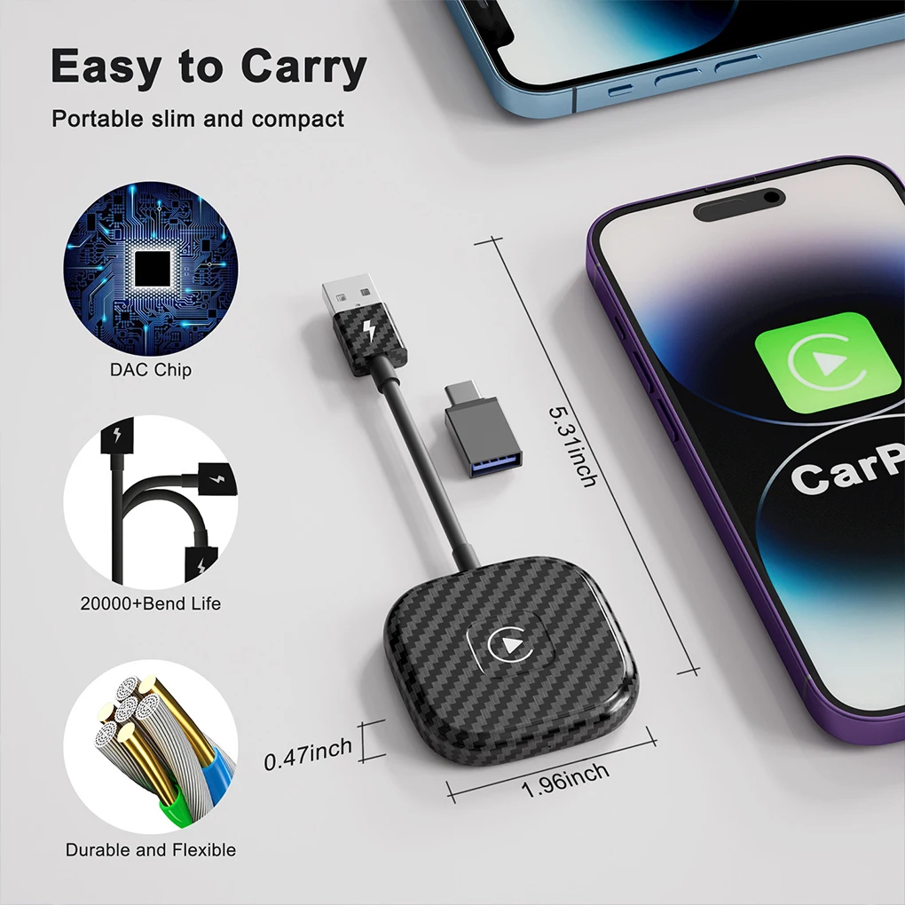 Bluetooth 5.0 for Apple CarPlay Auto Adapter 2 in 1 Wireless Box Wired To Wireless Adapter Accessories
Bluetooth 5.0 for Apple CarPlay Auto Adapter 2 in 1 Wireless Box Wired To Wireless Adapter Accessories