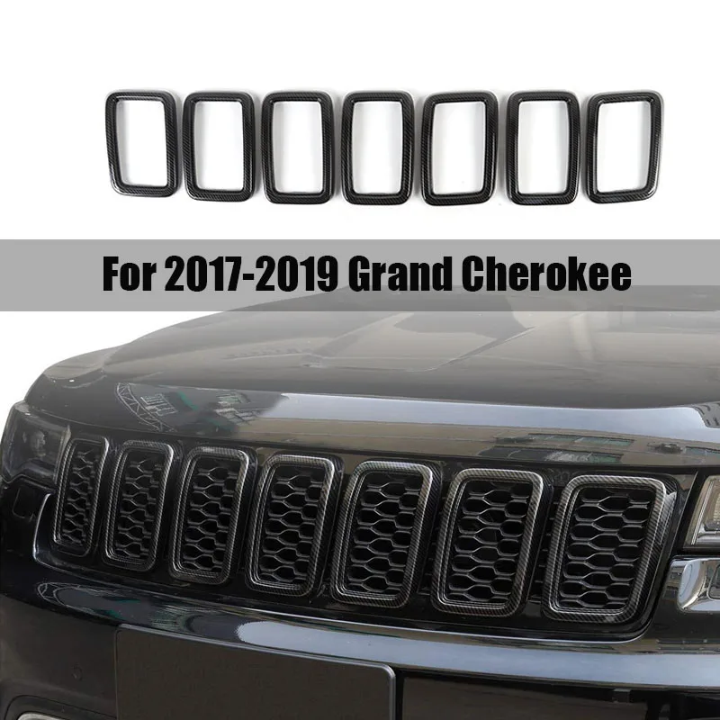 

7Pcs Front Grille Grill Inserts Cover,Grill Cover Trim Kit For 2017-2019 Jeep Grand Cherokee Carbon Fiber