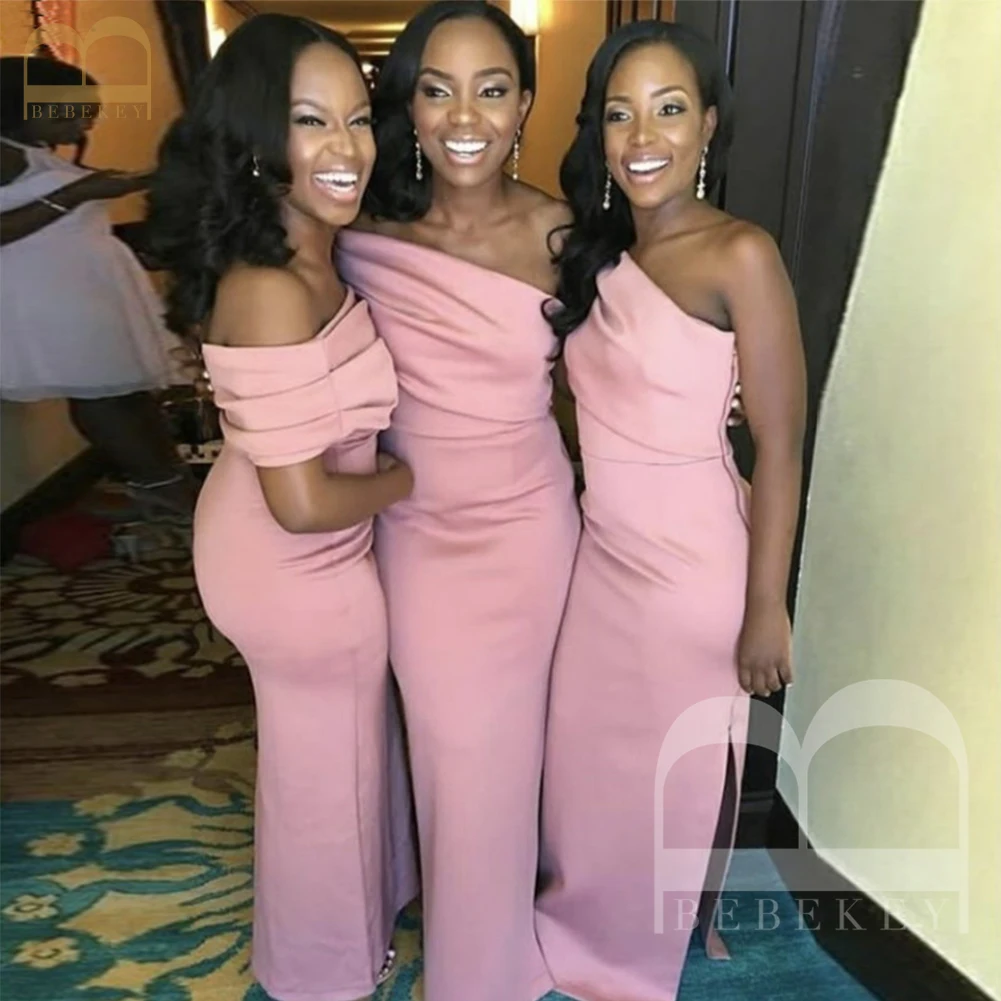 

Blush Satin Bridesmaid Dresses One Shoulder Wedding Party Dress Elegant Gowns 2024 Long Wedding Ceremony Dress Bridesmaids Robes