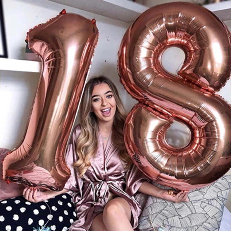 

32inch Number 18 Balloon Silver Rose Gold Blue Pink Color Digit Foil Balloons For Boy Girl 18th Birthday Anniversary Party Decor