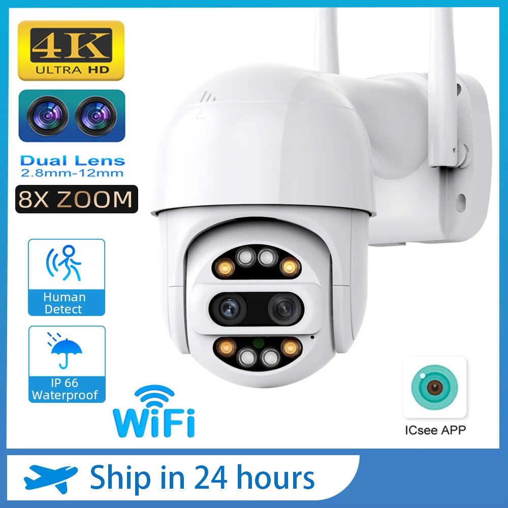 

8MP Dual Lens WiFi PTZ Camera 8X ZOOM Security Video Surveillance IP Camera 4K AI Human Detection Wireless Camera Outdoor Home