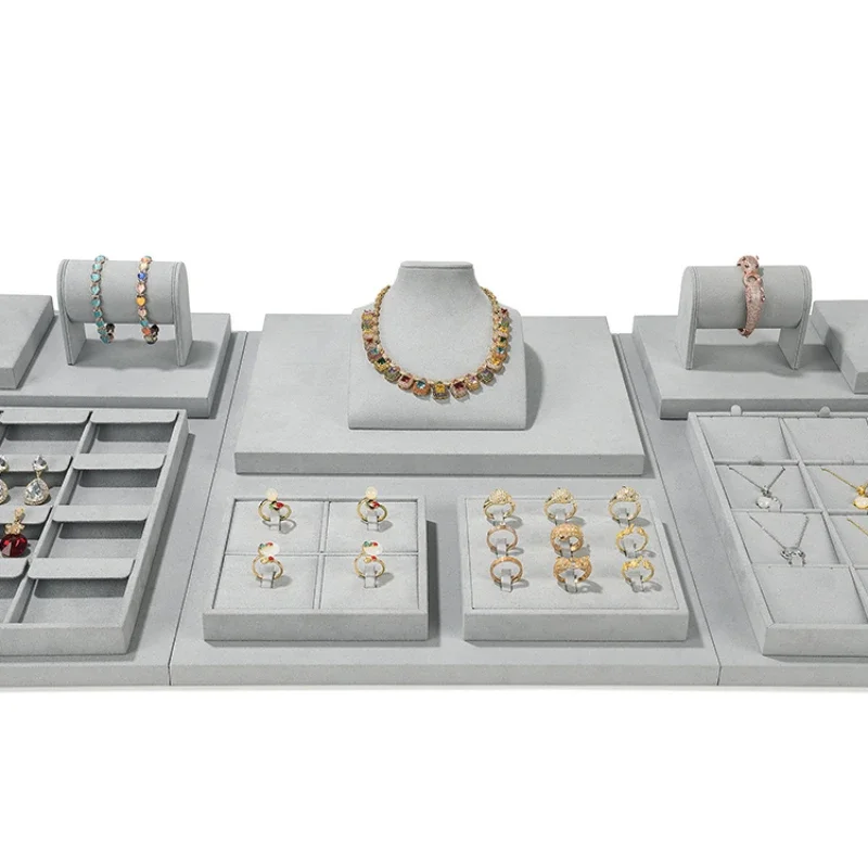 

Gray microfiber jewelry display props, microfiber necklaces, rings, bracelet holders, counter display accessories display rack