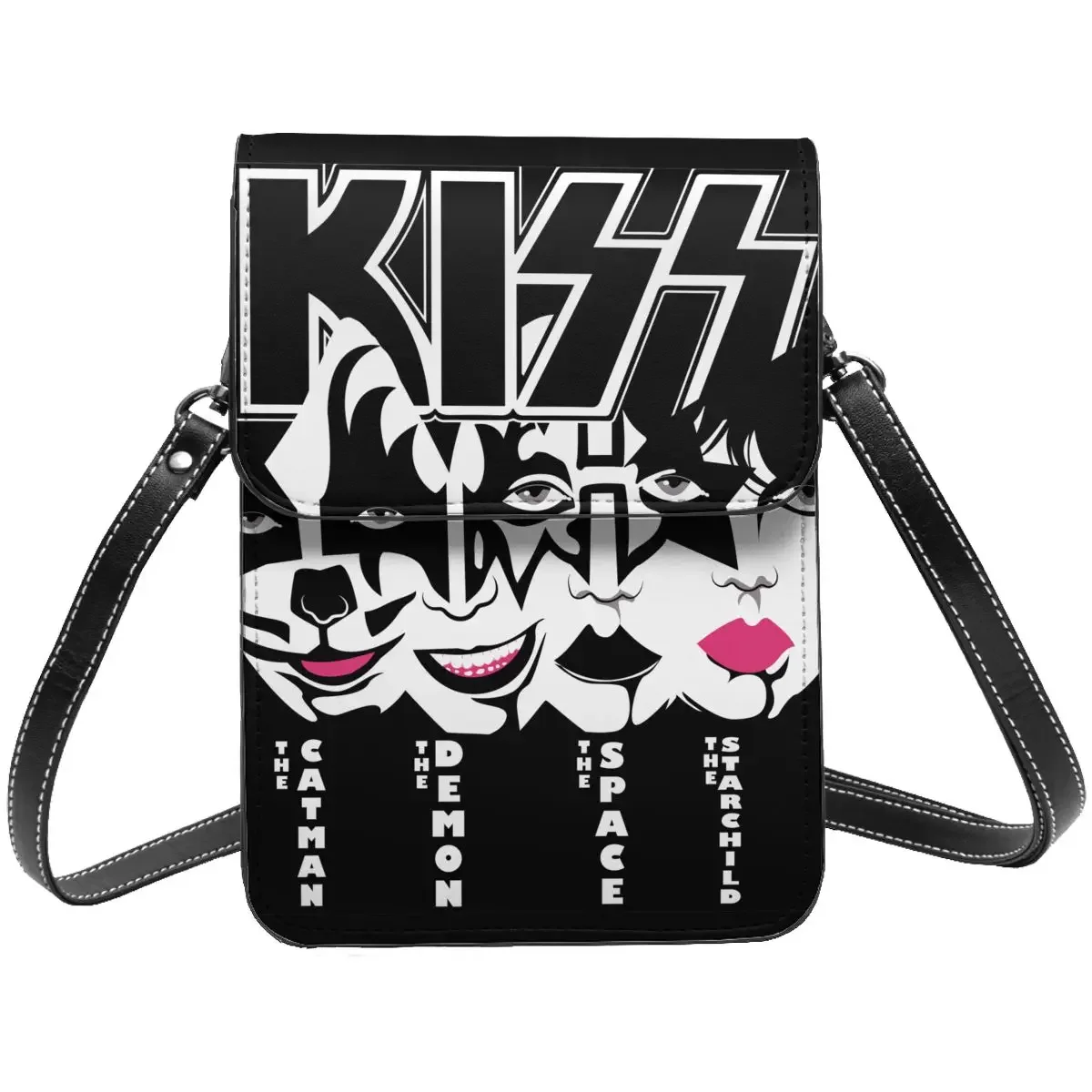 

Badass Kiss Cell Phone Bag Leather Card Case Stylish Girl Mini Shoulder Bag Portable Mobile Phone Bag