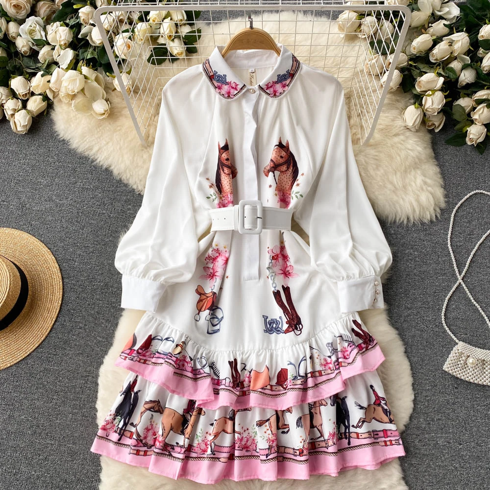 Sweet Horse Print Long Sleeve Knee Length Dress For Women Spring Summer Elegant Lantern Sleeve Ruffle Dress Lady Holiday Vestido
Sweet Horse Print Long Sleeve Knee Length Dress For Women Spring Summer Elegant Lantern Sleeve Ruffle Dress Lady Holiday Vestido