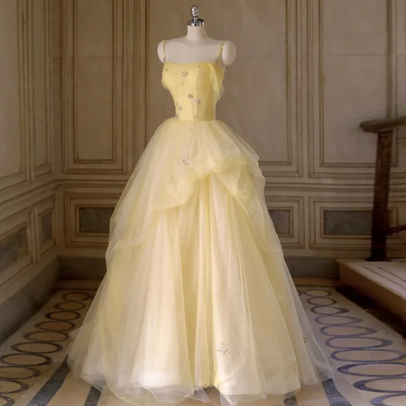 Princess Yellow Prom Dress Classic Sequin Crystal Evening Cocktail Party Gown Spaghetti Strap Tulle Ball Gown Quinceanera Dress
Princess Yellow Prom Dress Classic Sequin Crystal Evening Cocktail Party Gown Spaghetti Strap Tulle Ball Gown Quinceanera Dress