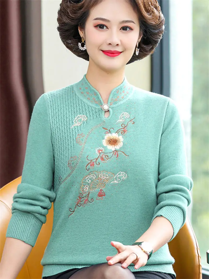 

Mother's Sweater Autumn Winter Plush Thickened Fleece Top 40 -50 Years Old Middle Aged Ladies Warm Fashion Pullover Shirt T1109
