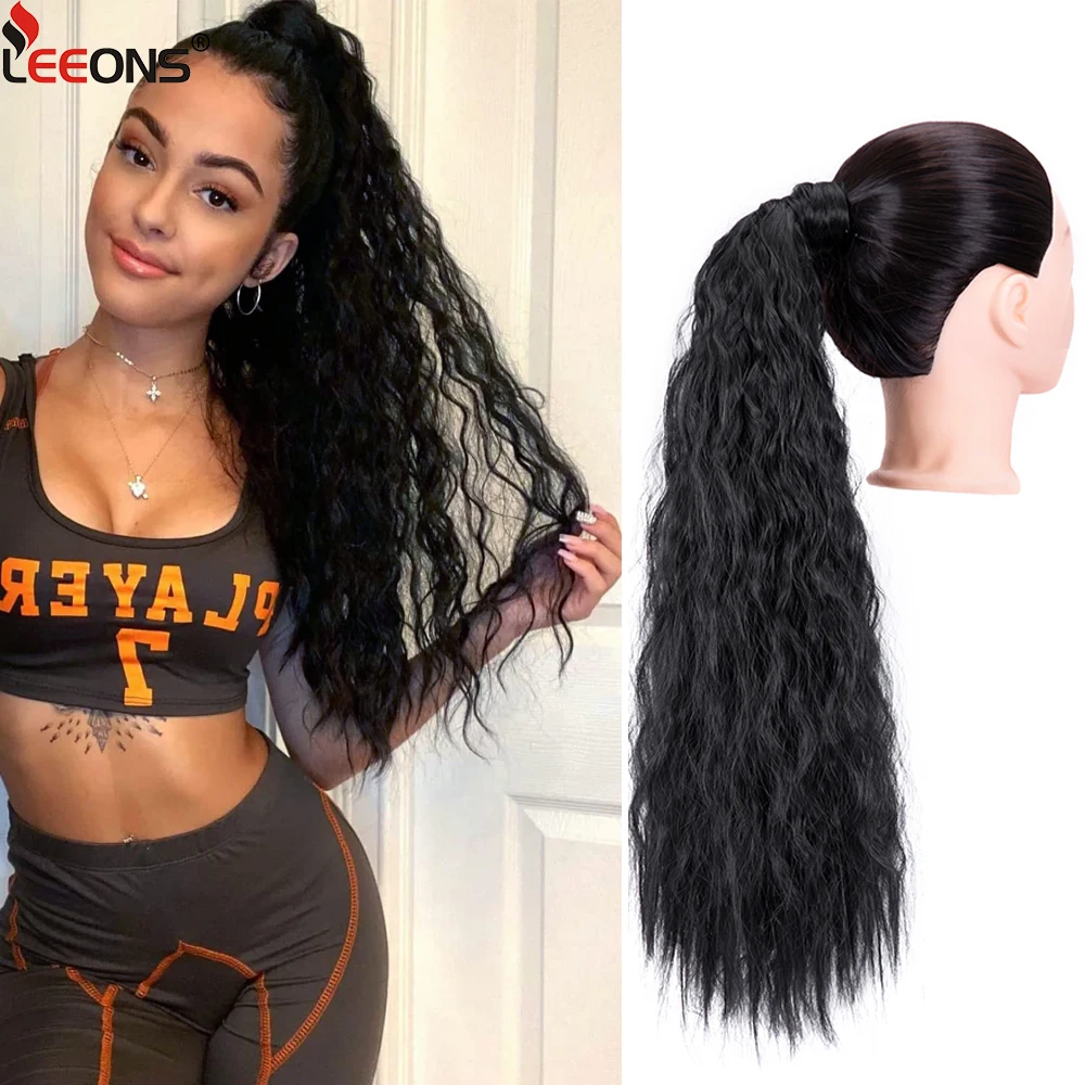 

Corn Wave Synthetic Ponytail Extension Clip In 22 Inch Long Wavy Curly Wrap Around Pony Tail Heat Resistant Hairpiece For Women