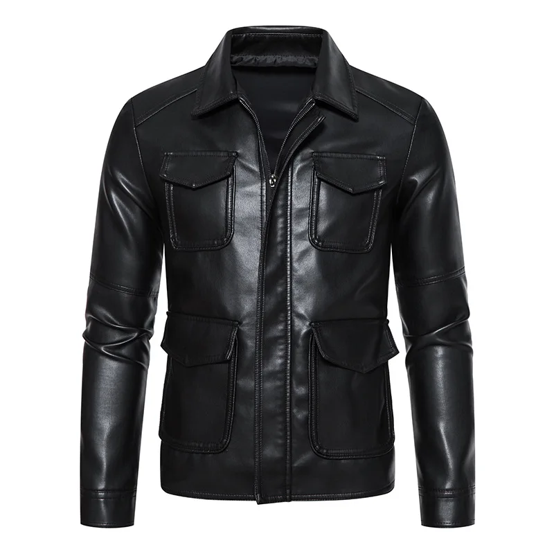 Куртка мужская демисезонная из искусственной кожи, пальто на молнии, с лацканами и накладными карманами, черная кожаная верхняя одежда
Куртка мужская демисезонная из искусственной кожи, пальто на молнии, с лацканами и накладными карманами, черная кожаная верхняя одежда