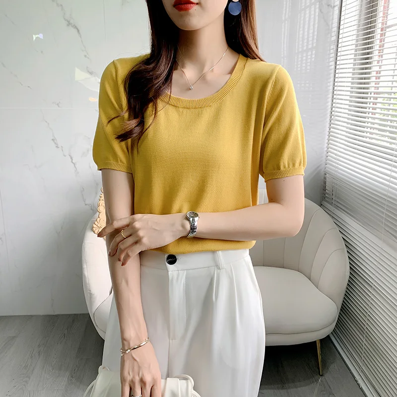 Women's T-shirt Summer New 100% Cotton Pullover Short Sleeve Casual Solid Knitted Round Neck Half Sleeve Loose Women's Shirt
Women's T-shirt Summer New 100% Cotton Pullover Short Sleeve Casual Solid Knitted Round Neck Half Sleeve Loose Women's Shirt
