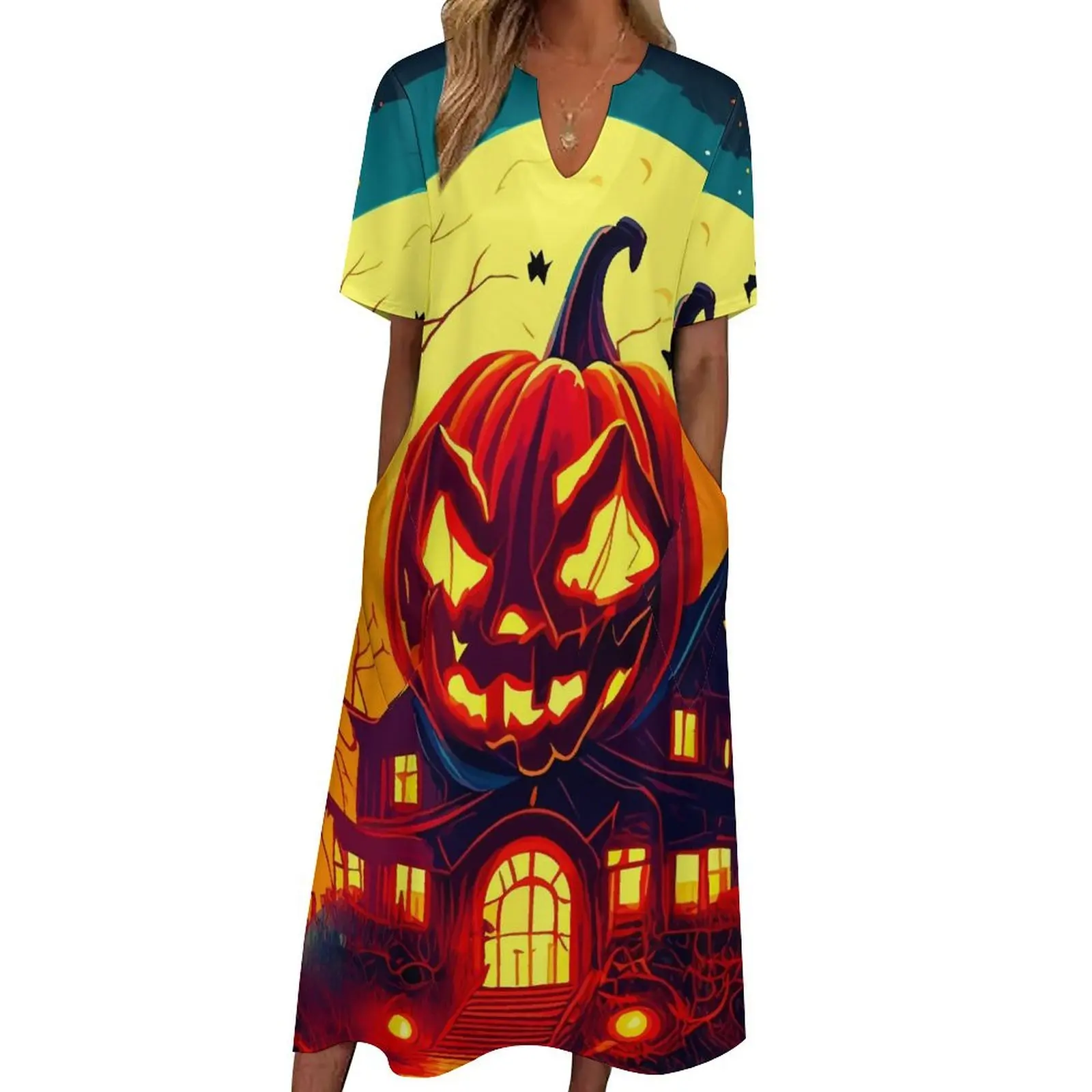 Bats And Pumpkins Dress Halloween Night Beach Maxi Dress Fashion Bohemia Long Dresses Summer V Neck Graphic Vestidos Big Size
Bats And Pumpkins Dress Halloween Night Beach Maxi Dress Fashion Bohemia Long Dresses Summer V Neck Graphic Vestidos Big Size