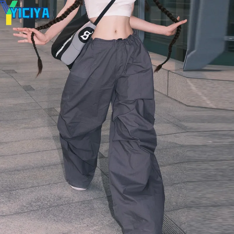 

YICIYA y2k стильные брюки, парашютные брюки, серые спортивные брюки, прямые женские Длинные Мешковатые длинные брюки-карго, Новая повседневная одежда 2024