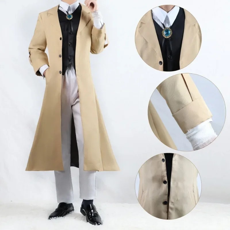 

Anime Bungo Stray Dogs Dazai Osamu Cosplay Costumes Halloween Christmas Costume Long Jacket Coat Trench Suits Wig Outfit Uniform