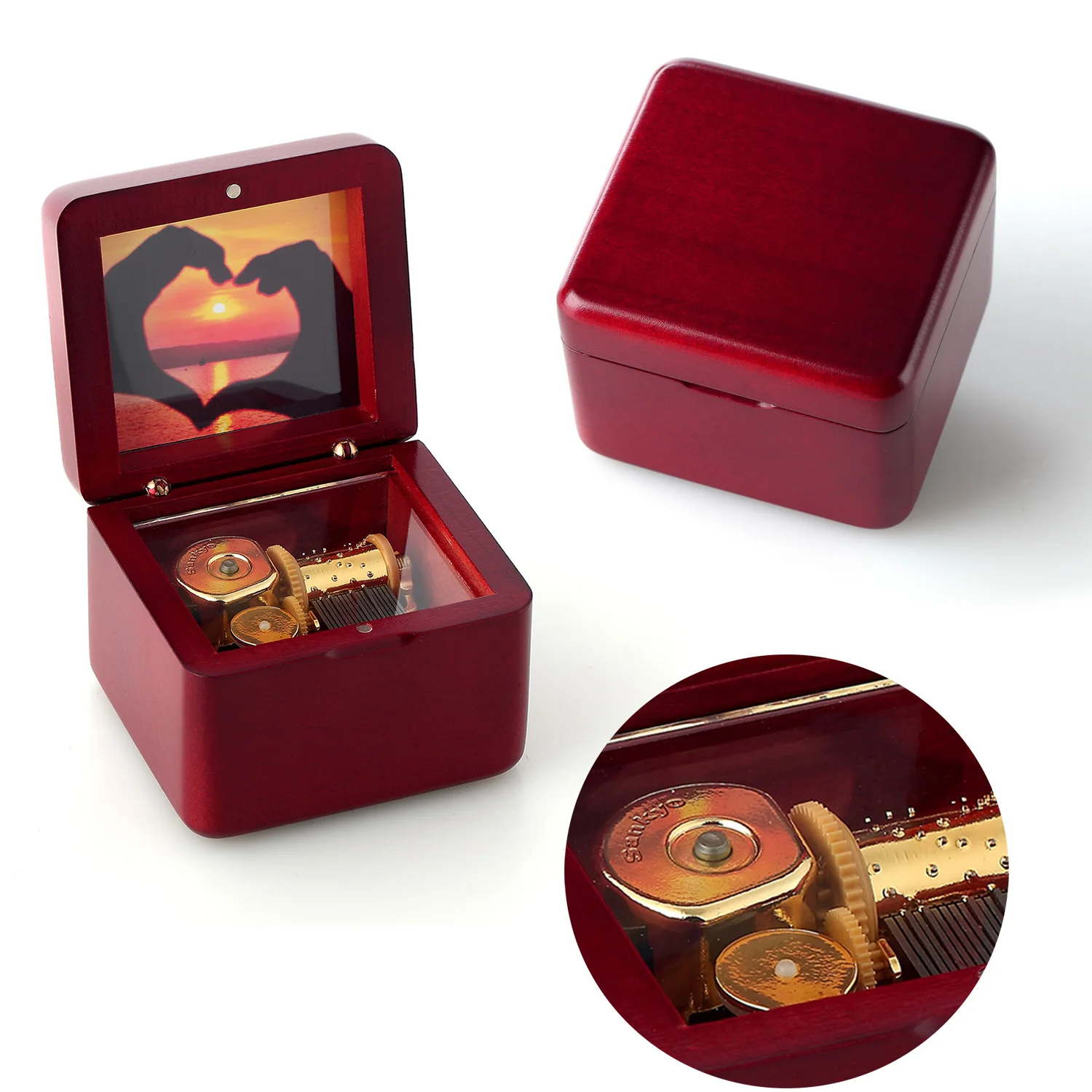 

SOFTALK la vie en rose Mini Photo Customizable Wine Red Music Box Birthday, Christmas, Valentine's Day Gifts