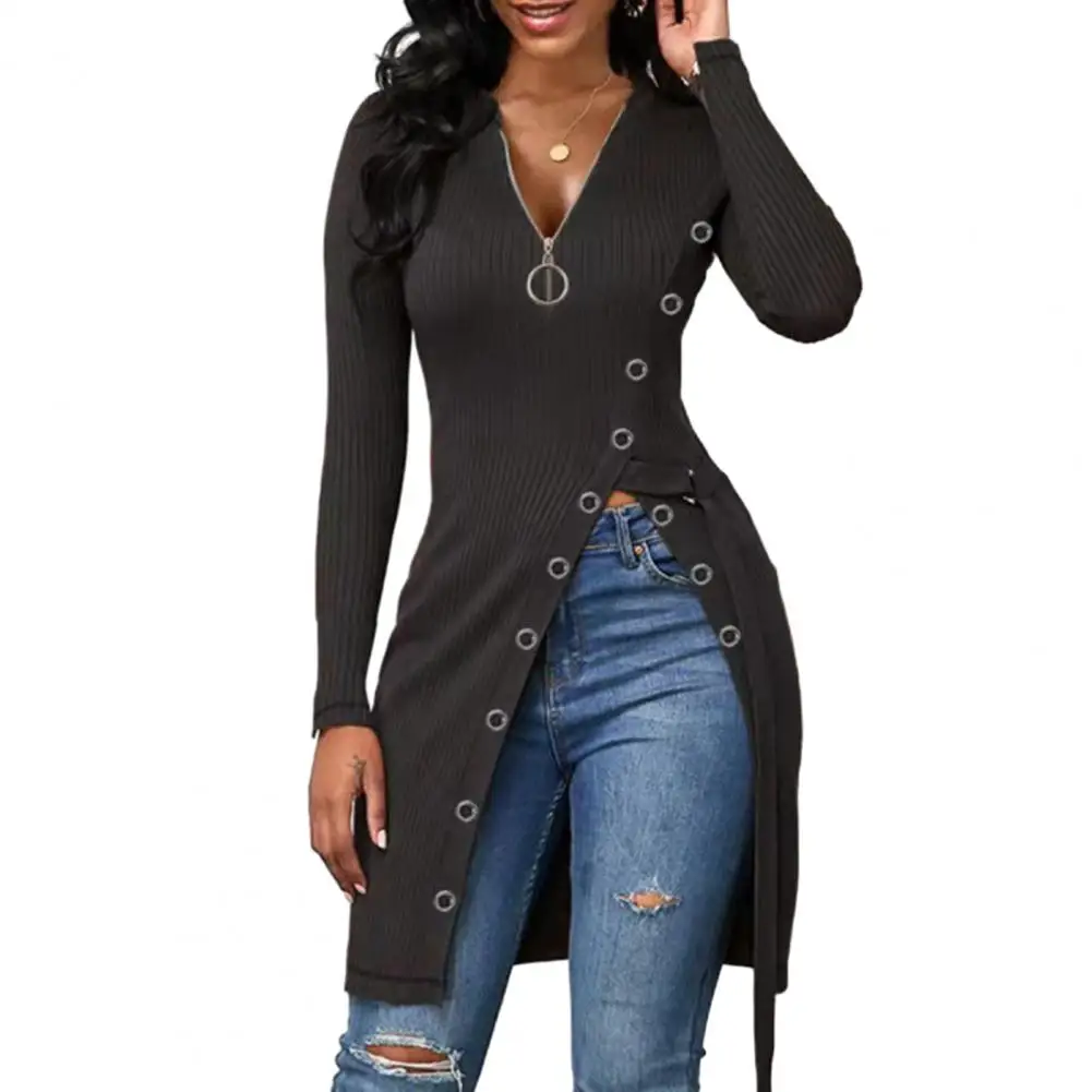 Women Long Sleeve Top Elegant V Neck Long Sleeve Blouse with High Split Hem Waist Strap Women's Spring Fall Fashion
Women Long Sleeve Top Elegant V Neck Long Sleeve Blouse with High Split Hem Waist Strap Women's Spring Fall Fashion