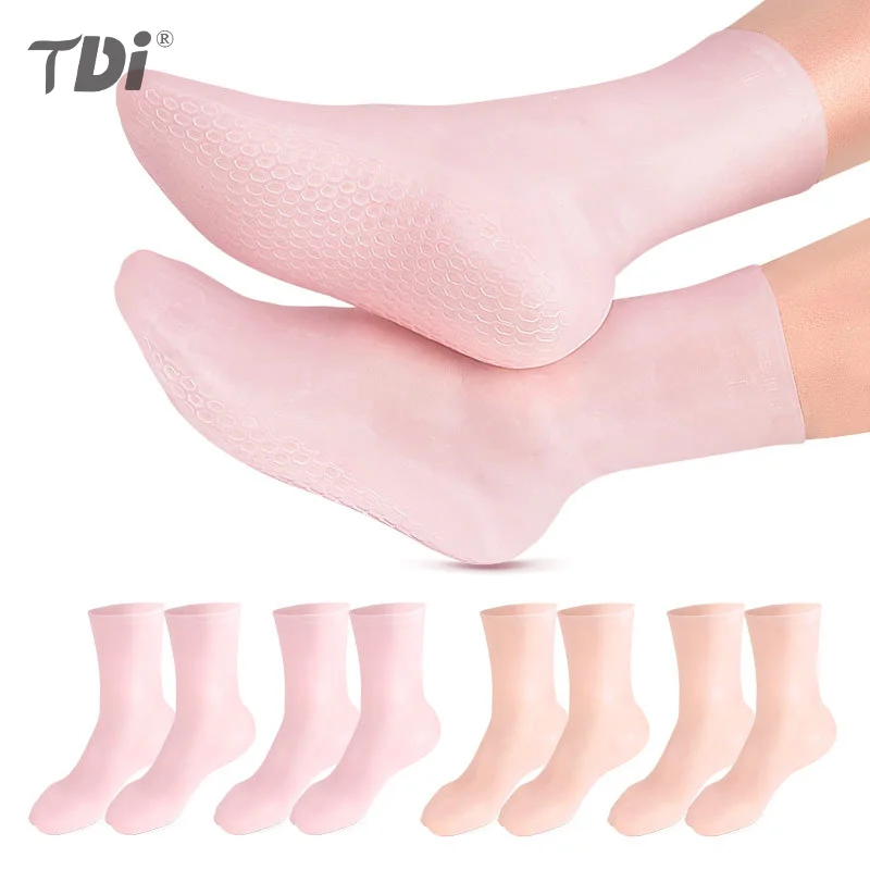 

1pair Feet Care Long Gel Socks Moisturizing Silicone Gel Socks Foot Skin Care Hand Protectors Anti Cracking Spa Home Use