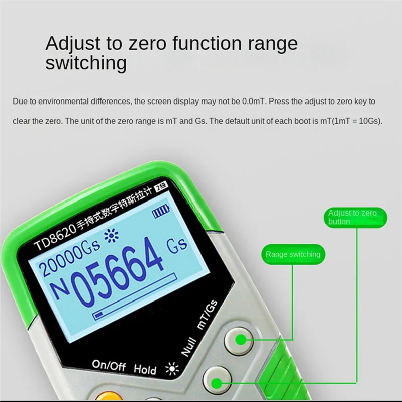 

TD8620 Permanent Magnet Meter Handheld Digital Tesla Meter Magnetic Flux Meter Surface Magnetic Field Test 5% Accuracy