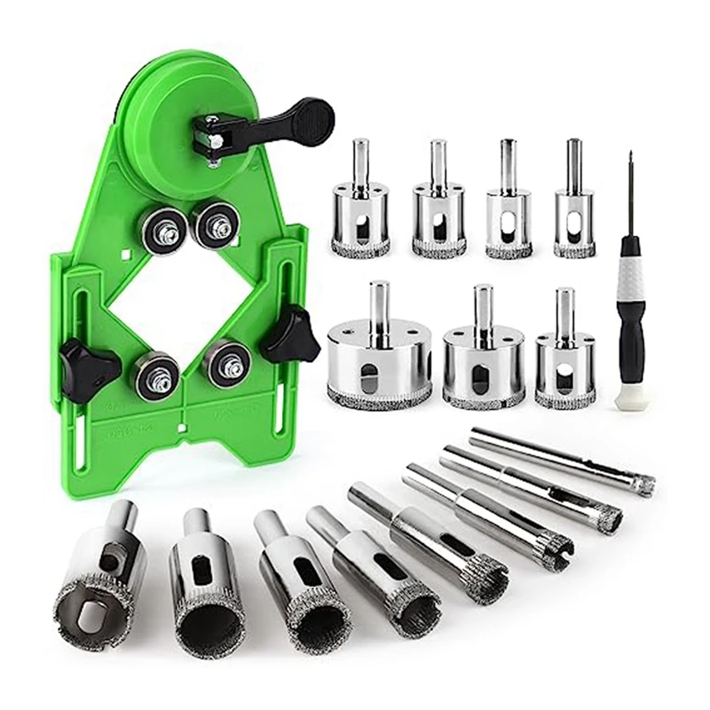 

Diamond Hole Saw Kit 17PCS Drill Bits Sets With Double Suction Cups Guide Jig Fixture From 4Mm-83Mm Hollow Drill Easy To Use