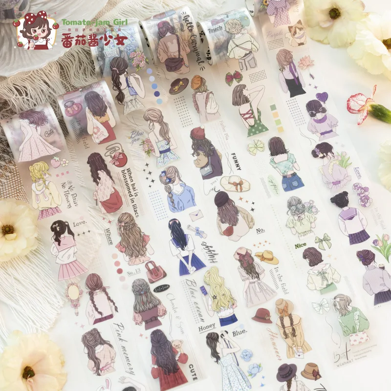 

1pcs/1lot Decorative Adhesive tapes Cartoon Cute Girl masking tapes Junk Journal Scrapbooking stikcers DIY Paper Japanese 2m