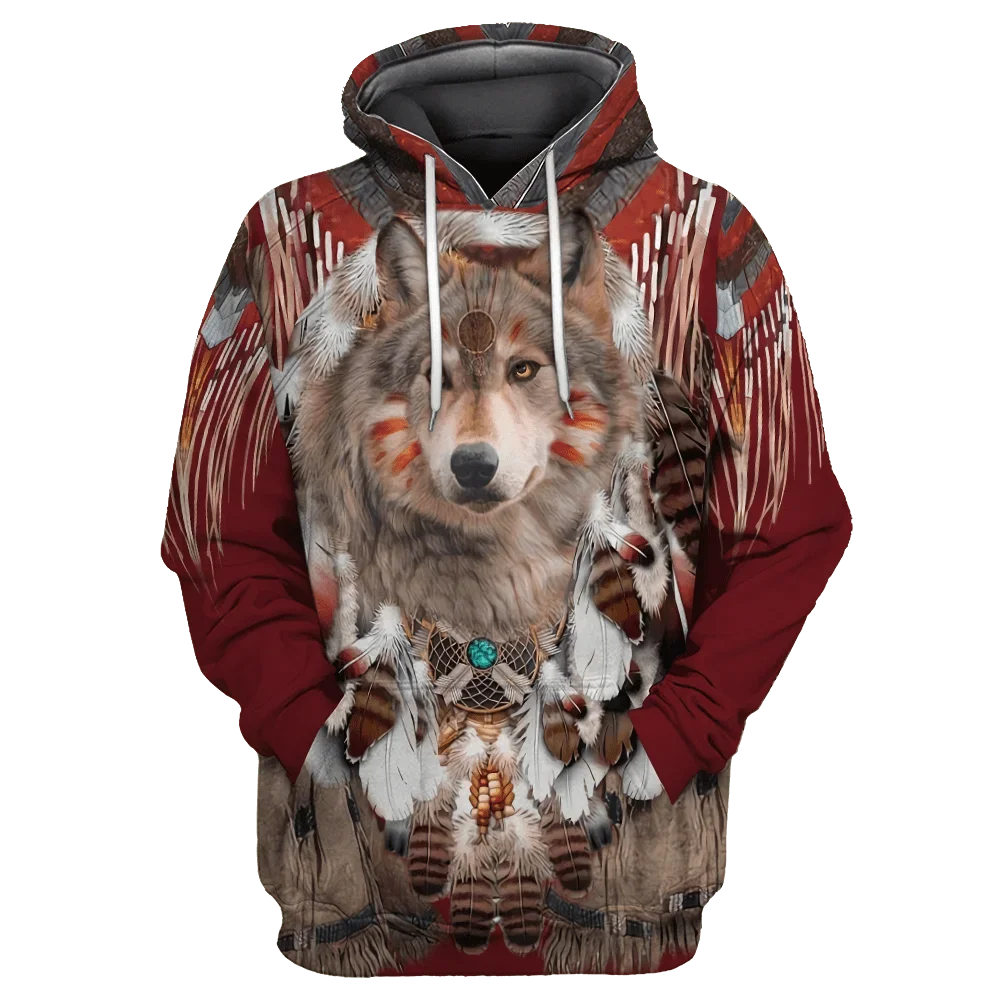 

Beautiful Tribal Native Wolf 3D All Over Printed Men Hoodie Autumn Unisex Sweatshirt Pullover Casual Streetwear Big Size