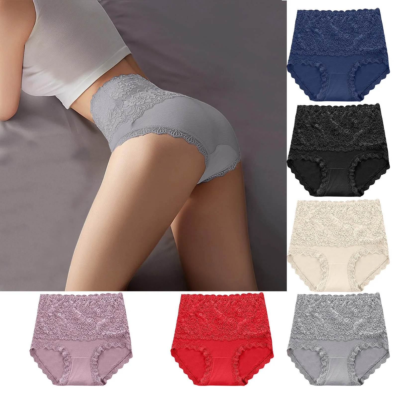 

Women's High Waisted Lace Underwear Sexy Slim Fit Traceless Plus Size Hip Lifting and Abdominal Tightening Triangles Pants